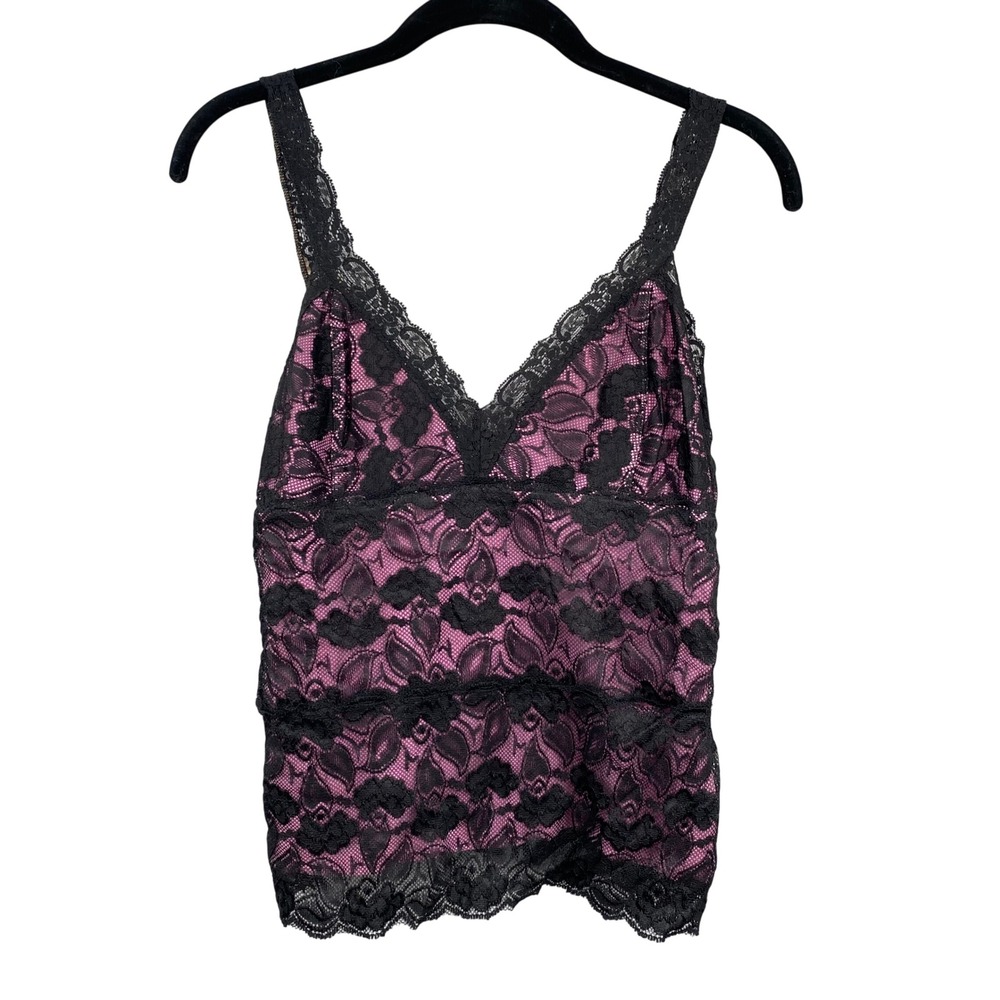 Vintage Stretch Black Lace Orchid Pink Camisole Cami Top Y2K Women M 8/10 Fairy